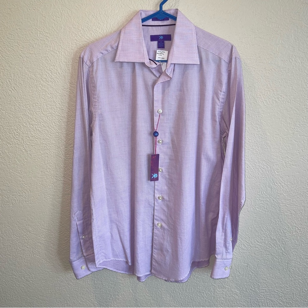 Egara Mens Wearhouse Purple & White Button Up Shirt NWT